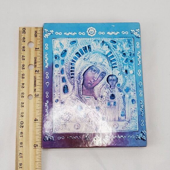 VTG Orthodox Religious Icon Of Our Lady Of Kazan Mother of God On Wood 5x4 Inch - Picture 3 of 8
